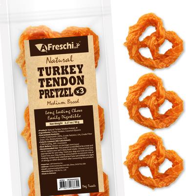 Natural Turkey Tendon Pretzel Natural Dog Chew Treat, Medium, 20 count