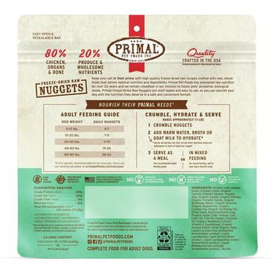 Nuggets de pollo con fórmula, alimento crudo liofilizado para perros sin cereales, bolsa de 5.5 oz