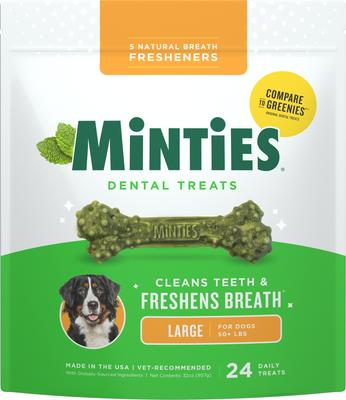 Large Mint Flavored Dental Dog Treats 50+ lbs, 48-oz bag, 36 count