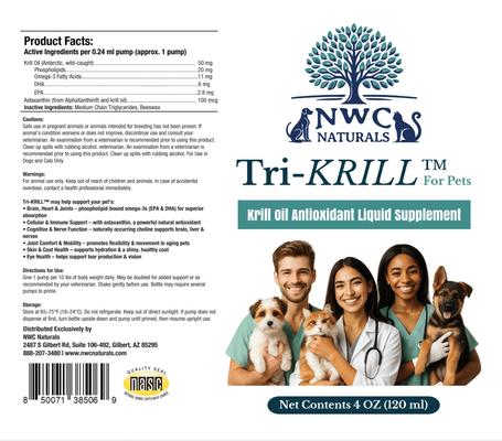 Tri-Krill Omega-3 Antioxidant Dog & Cat Supplement, 4-fl oz bottle