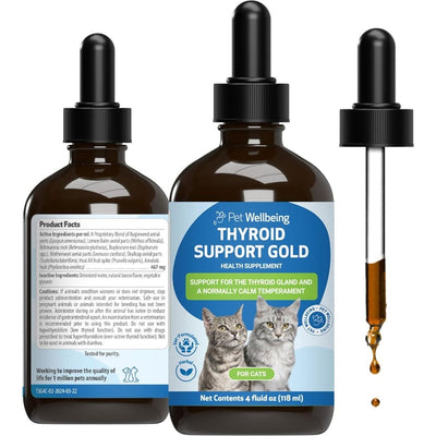 Thyroid Support Gold Liquid Supplement for Cats, sabor Tocino. 60 ml. - Pet Wellbeing