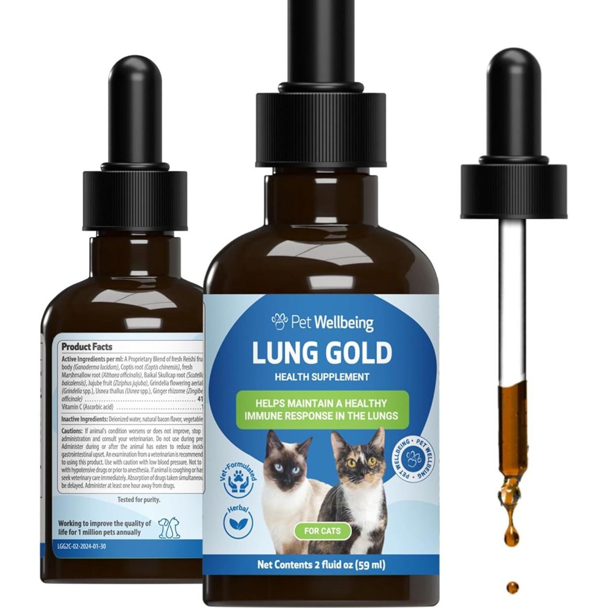 REV Lung GOLD Liquid Respiratory Supplement for Cats, sabor Tocino. 60 ml. - Pet Wellbeing