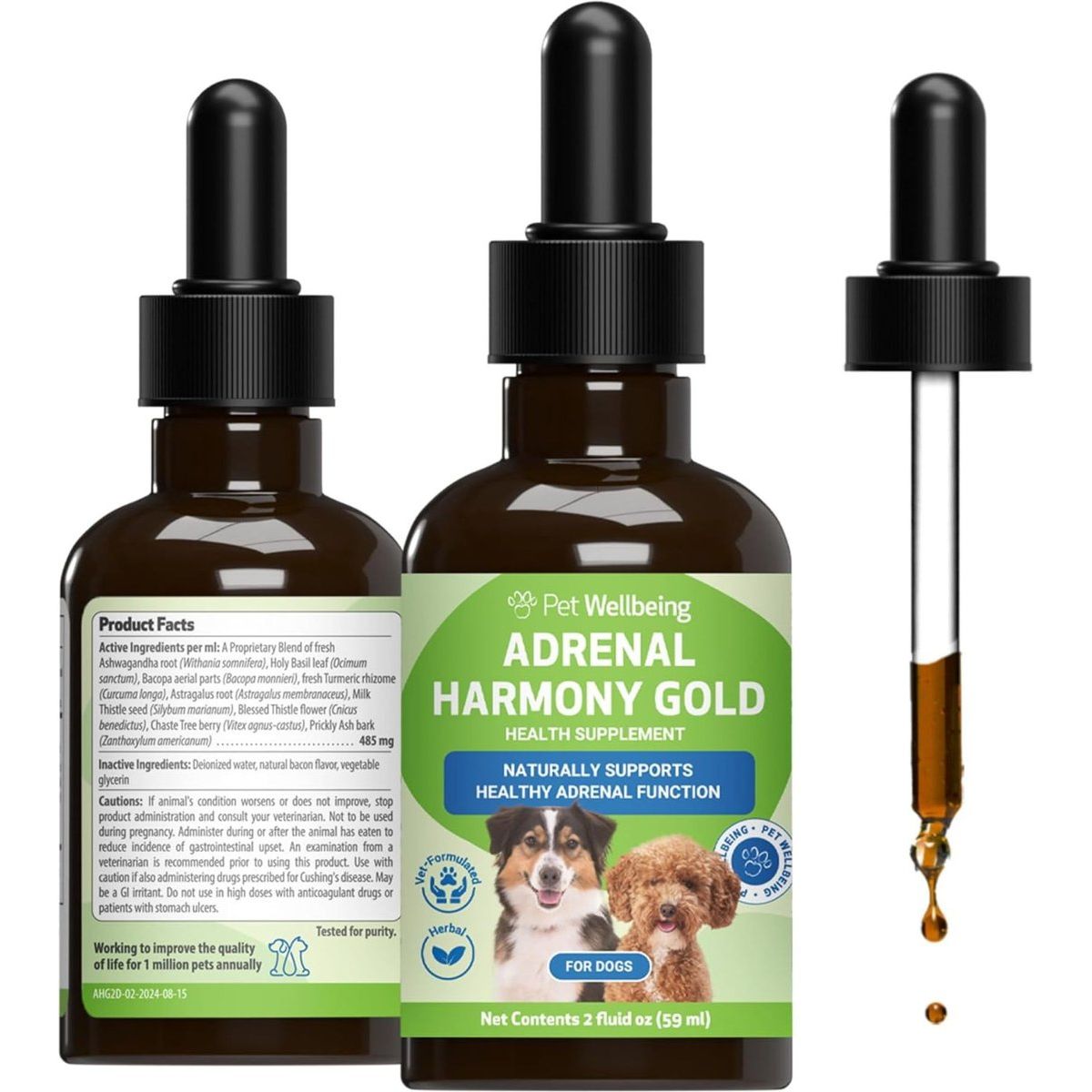 Adrenal Harmony Gold Liquid Supplement for Dogs, sabor Tocino. 60 ml. - Pet Wellbeing