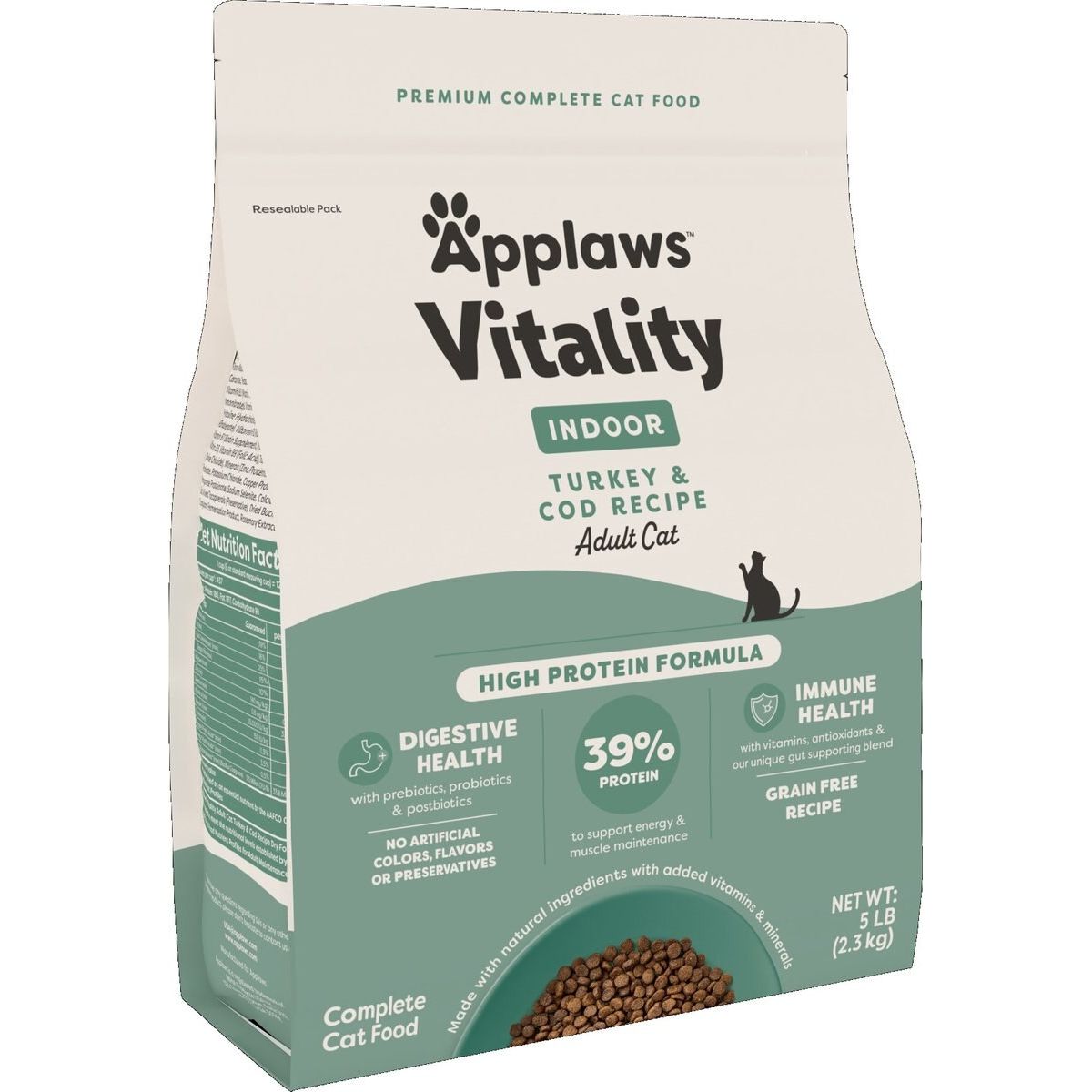 Vitality Indoor Alimento Seco, Vitality Indoor Complete y Balanced Pavo y Cod Recipe High Protein Adult. - Applaws
