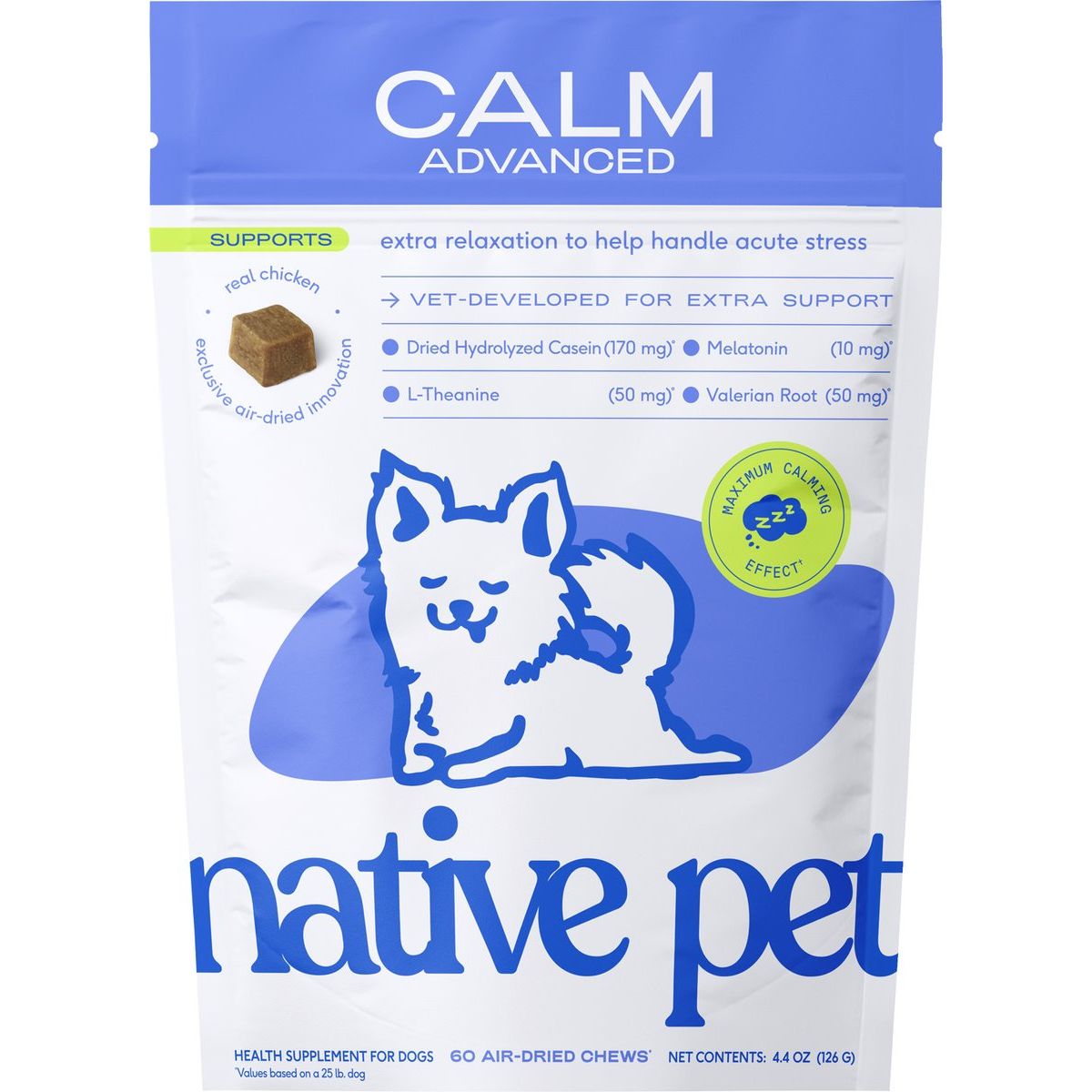Native Pet Advanced Calm Anxiety & Stress Support Chew Supplement for Dogs, 60 count
