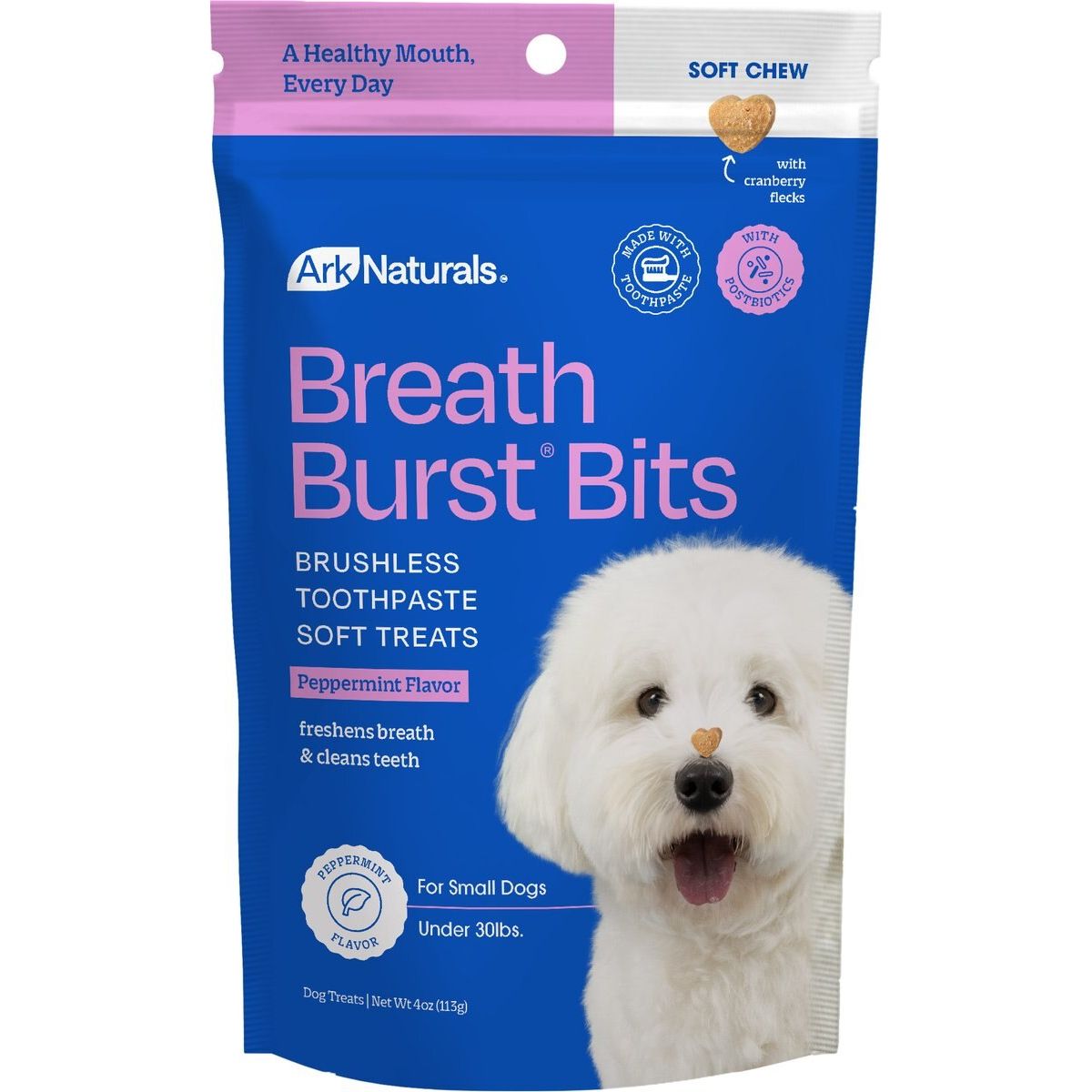 Breath Bursts Peppermint Bits Dental Treats, tamaño Pequeño. 115 g. - Ark Naturals