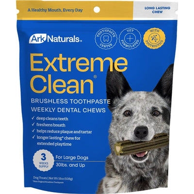 Extreme Clean Brushless Toothpaste Dental Chews, tamaño Grande. 510 g. - Ark Naturals