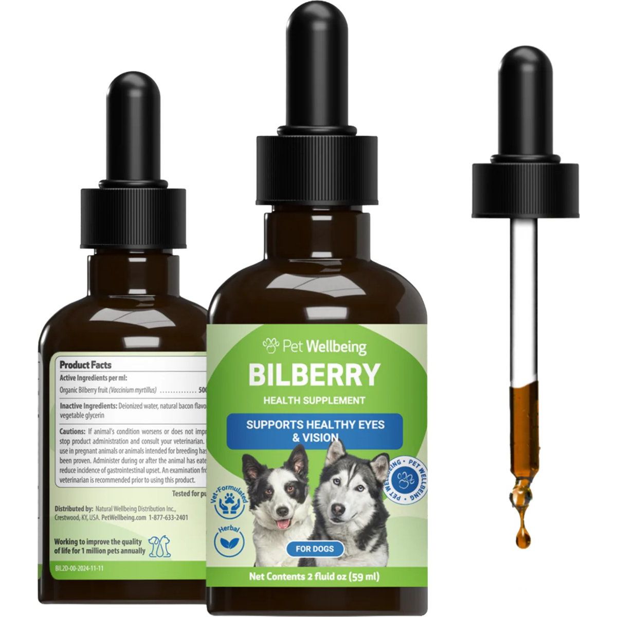 REV Bilberry Supports Healthy Vision & Capillaries Liquid Supplement for Dogs, sabor Tocino. 60 ml. - Pet Wellbeing