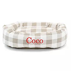 REV Cama Personalized Checkered Bagel Bed para Perros y Gatos - Majestic Pet