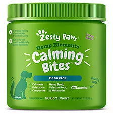Hemp Elements Calming Bites for Stress Anxiety & Hyperactivity, Turkey, sabor Pavo. 90 chews.