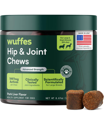 Wuffes, Hip and Joint Supplement para perros de más de 29 kg. 30 chews.