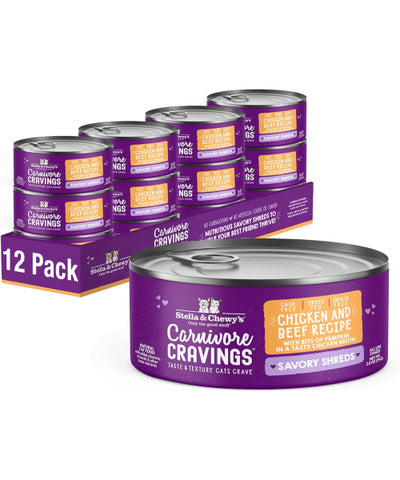 Stella & Chewy's, Carnivore Cravings Savory Shreds, comida húmeda, 7 variedades. 12 latas de 79 gr.