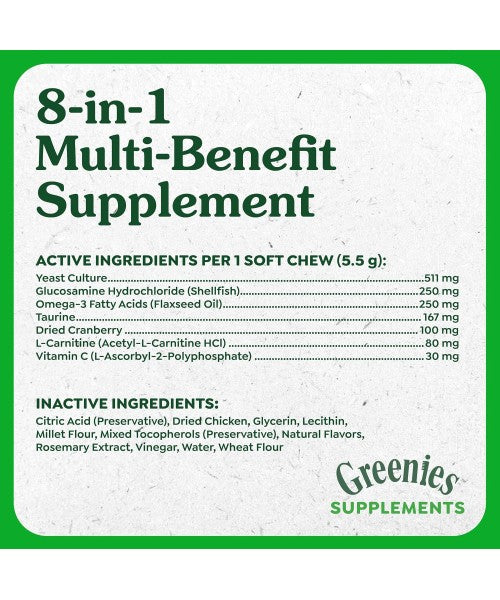 Greenies, Supplements 8 in 1 Multi Benefit sabor Pollo. 40 y 80 chews
