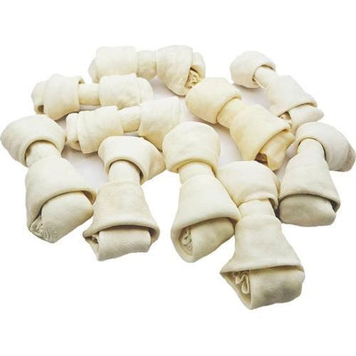 Golosinas de cuero crudo para perros con huesos anudados de 4 a 5 pulgadas, 30 unidades