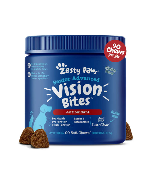 Zesty Paws, Senior Advanced Vision Bites Antioxidant para Perros, 90 y 180 chews