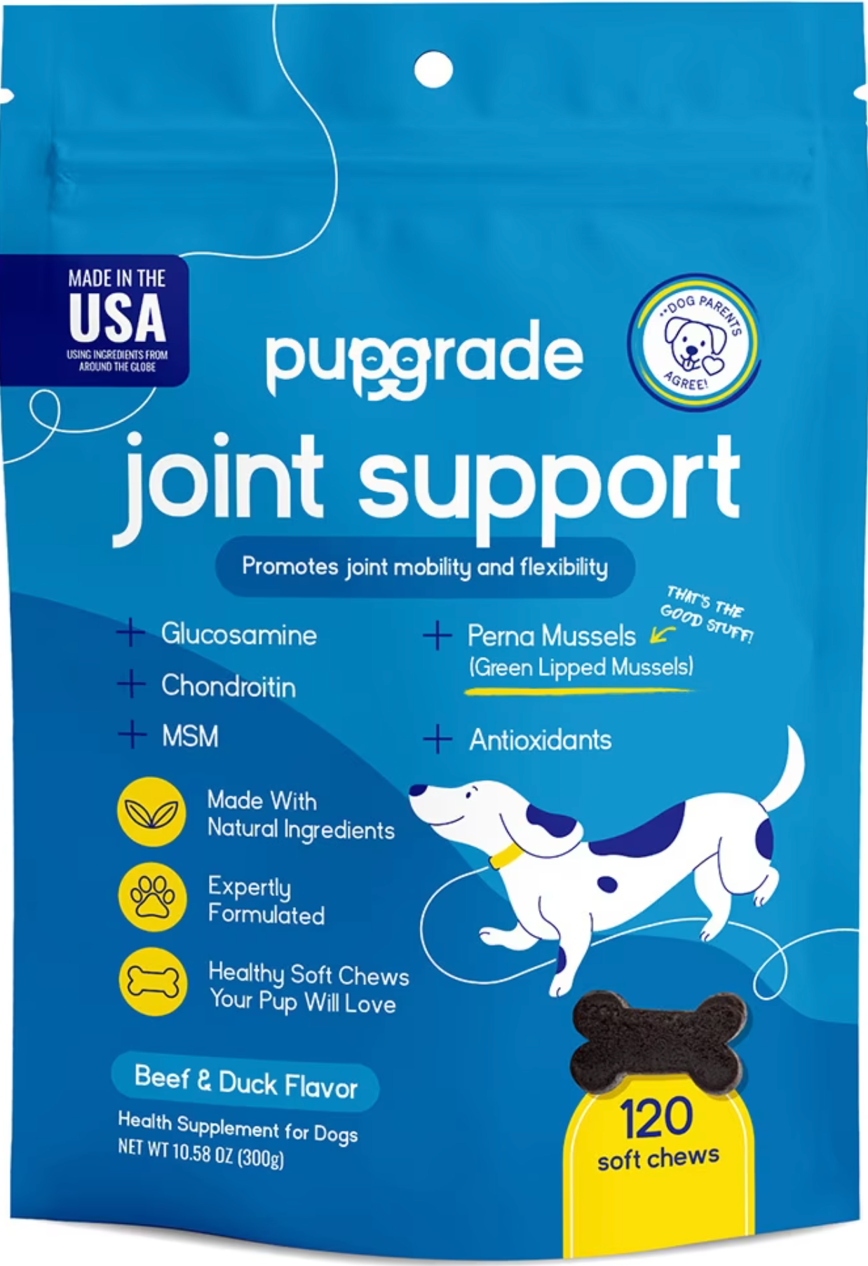 PupGrade, Suplemento para el apoyo de las articulaciones en perros, sabor Carne de Res, 120 uds