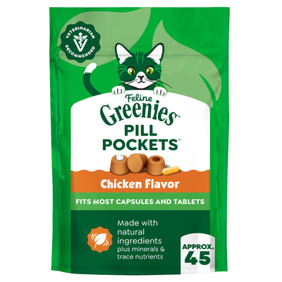 Greenies Pill Pockets gatos pollo, 45 premios, 1.6 oz, bolsa original