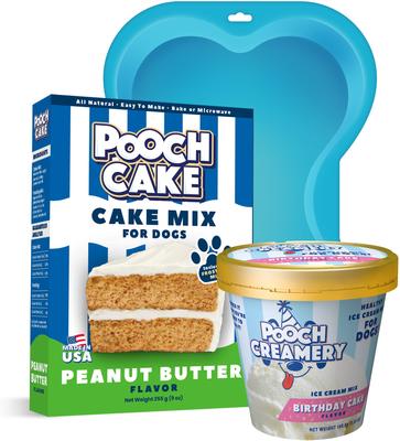 Basic Starter Plus Peanut Butter Cake Mix with Cake Mold Kit & Pooch Creamery Vanilla Ice Cream Dog Birthday Cake 9-oz box & 5.25-oz carton
