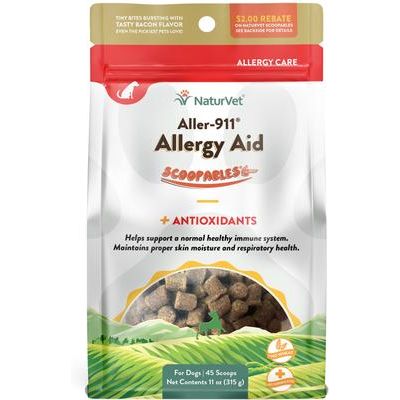 NaturVet, Aller-911 Allergy Aid Scoopable Tiny Bites, apoyo para alergias y piel de perros, sabor tocino ahumado, 312 g