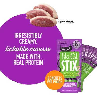 Bundle: Tiki Cat Stix Duck in Creamy Gravy Grain-Free Wet Cat Treat, 3-oz pouch, pack of 6 + Tiki Cat Queen Emma Luau Variety Pack Grain-Free Canned Cat Food, 2.8-oz, case of 12