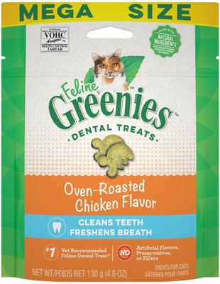 Bundle: Variety Pack - Greenies Feline Oven Roasted Chicken Flavor Adult Dental Cat Treats, 4.6-oz bag, Salmon & Catnip Flavors