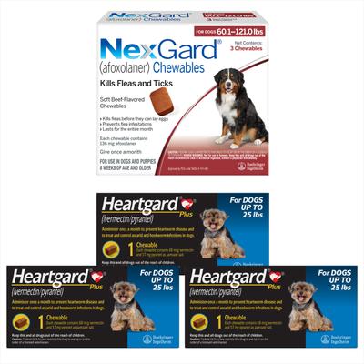 Paquete: Heartgard Plus Chew, 26-50 lbs, (Caja Verde), 3 Chews (suministro para 3 meses) + NexGard Chew para Perros, 4-10 lbs, (Caja Naranja), 3 Chews (suministro para 3 meses)