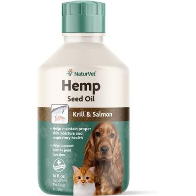 NaturVet, Hemp Seed Oil, Krill & Salmon, suplemento líquido con omegas para articulaciones, piel y pelaje de perros y gatos, 237 / 473 / 946 ml