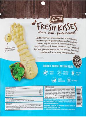 Fresh Kisses Double-Brush Mint Breath Strip Infused Medium Dental Dog Treats, 6 count