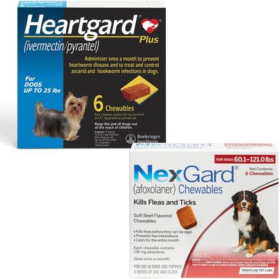 Bundle: Heartgard Plus Chew for Dogs, 51-100 lbs, (Brown Box), 6 Chews (6-mos. supply) & NexGard Chew for Dogs, 60.1-121 lbs, (Red Box), 6 Chews (6-mos. supply)