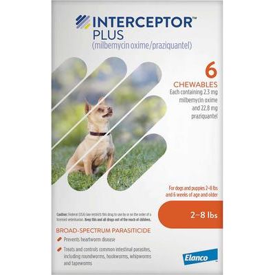 Paquete: Tableta masticable Interceptor Plus para perros, de 2 a 8 lb (caja naranja), 6 tabletas masticables (suministro para 6 meses) y tableta masticable Credelio para perros, de 6.1 a 12 lb (caja rosa), 6 tabletas masticables (suministro para 6 meses)