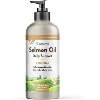 NaturVet, Salmon Oil Skin & Coat, suplemento líquido con aceite de salmón y omegas para perros y gatos, sabor salmón, 259 / 503 ml
