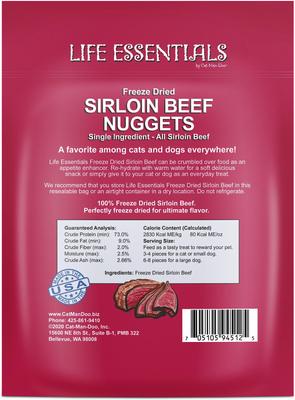 Nuggets de carne de res de solomillo Life Essentials, premios liofilizados para gatos y perros, bolsa de 177 g
