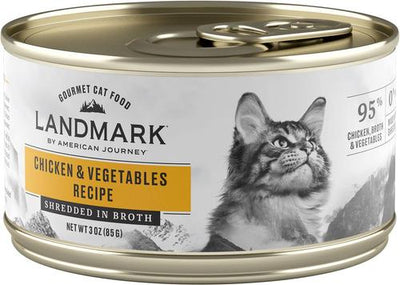 Comida enlatada para gatos Landmark Chicken & Vegetables Recipe in Broth sin cereales, lata de 3 oz, caja de 24