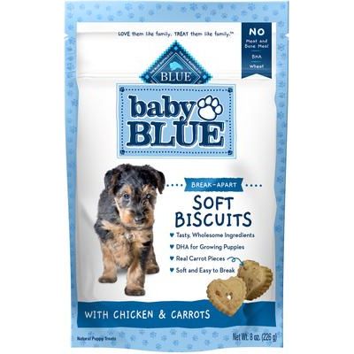 Galletas suaves Baby Blue, premios naturales de pollo y zanahoria para cachorros, bolsa de 8 oz