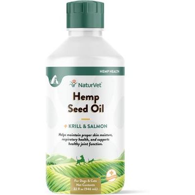 NaturVet, Hemp Seed Oil, Krill & Salmon, suplemento líquido con omegas para articulaciones, piel y pelaje de perros y gatos, 237 / 473 / 946 ml
