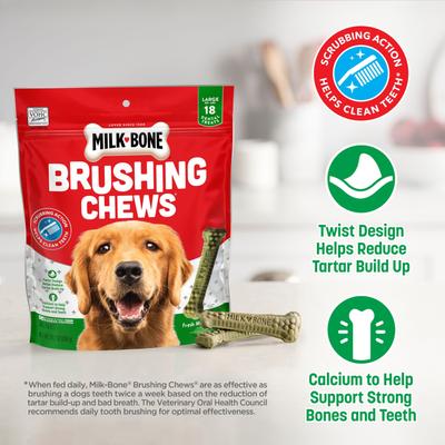 Bundle: Milk-Bone Original Brushing Chews + Fresh Breath Brushing Chews Daily Dental Large Dog Treats