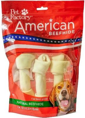 American Beefhide 6 to 7-inch Knotted Bones Natural Flavored Chewy Dog Treats, 6 count
