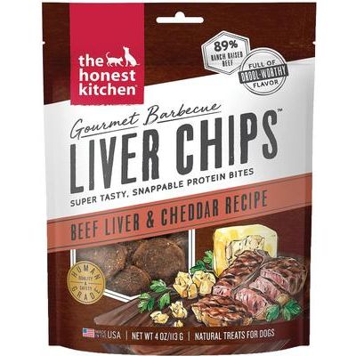 Chips de hígado de barbacoa gourmet, premios para perros con receta de hígado de pollo y queso cheddar, bolsa de 113 g