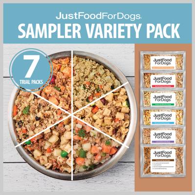 Bundle: JustFoodForDogs Sampler Variety Box Frozen Fresh Food + Pumpkin Dehydrated Dog Treats