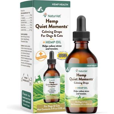 NaturVet, Quiet Moments con aceite de semilla de cáñamo, gotas calmantes sabor tocino para perros y gatos, 30 / 118 ml