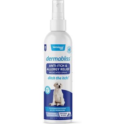 Dermabliss Spray antipicazón y alivio de alergias con hidrocortisona sin fragancia para perros y gatos, botella de 113 ml