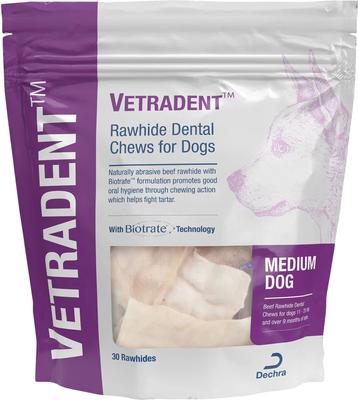 Masticables dentales de cuero crudo para perros medianos, de 11 a 25 libras, 30 unidades