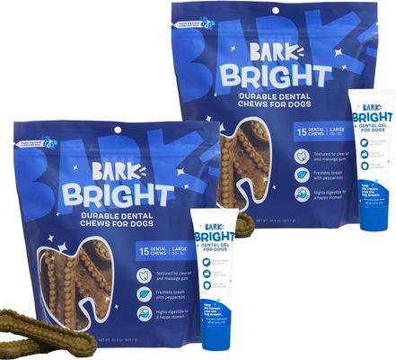 Bright Durable Dental Kit: Large Mint Flavored Dental Dog Treats + Chicken & Thyme Flavored Dog Dental Gel, 15 count, 2.5-oz gel
