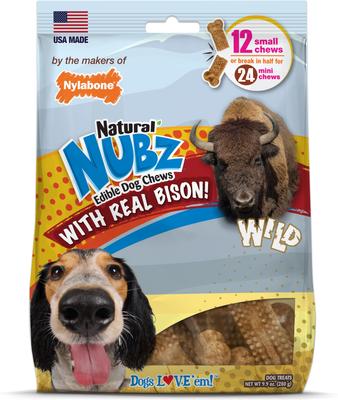 Nubz WILD Natural Long Lasting Edible Bison Flavor Small Dog Chew Treat, 4 count