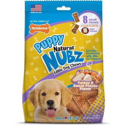 Golosina masticable para cachorros Nubz con sabor a pavo y batata, 28 unidades
