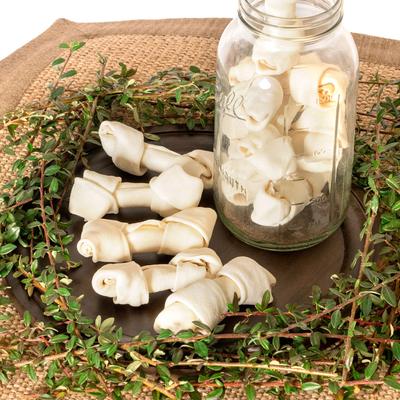 Golosinas masticables para perros con sabor natural, huesos anudados de piel de res americana de 4 a 5 pulgadas, 15 unidades