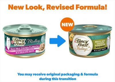 Comida enlatada para gatos Medleys White Meat Chicken Florentine, 3 oz, caja de 24