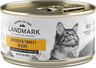 Comida enlatada para gatos Landmark Chicken & Turkey Recipe in Broth sin cereales, lata de 3 oz, caja de 24