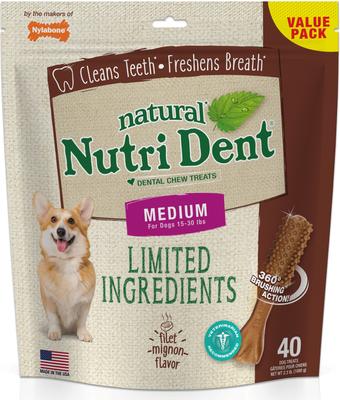 Nutri Dent Natural Dental Fresh Breath Flavored Chew Treat, Medium, 40 count