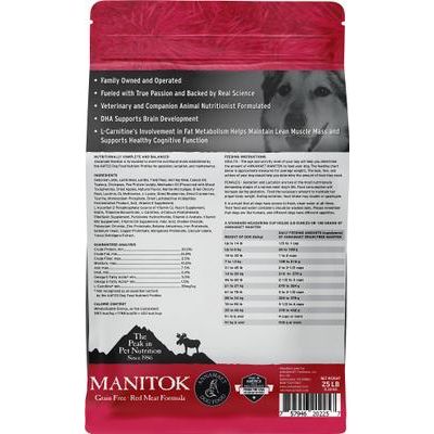Alimento seco para perros Manitok Red Meat Formula sin cereales, bolsa de 25 lb